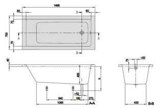 Акриловая ванна Villeroy Boch Targa Plus Solo 150х70 UBA150NES2V01+U99740000 см ножки в комплетке